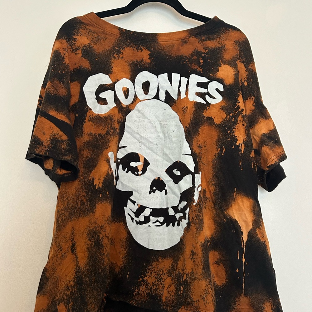 Hand bleach dyed Goonies X Misfits shirt